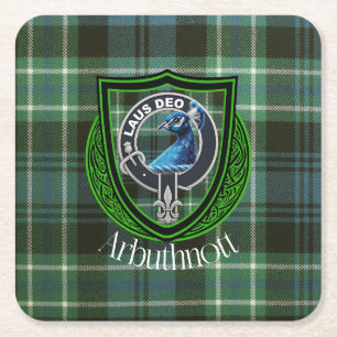 Dessous-de-verre Carré En Papier Tartan et blason du clan écossais Arbuthnott
