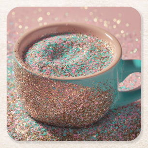 Dessous-de-verre Carré En Papier Tasse à paillettes rose pastel et sarcelle Y2K