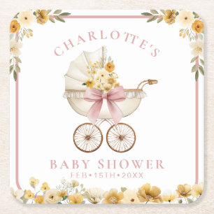 Dessous-de-verre Carré En Papier Tasse carré Fleurs Rose Pâle pour Baby Shower