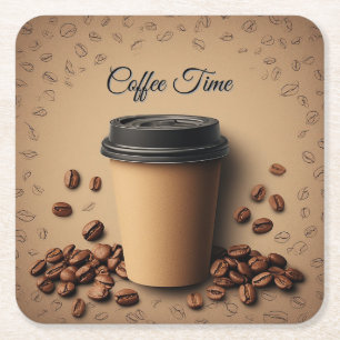 Dessous-de-verre Carré En Papier Tasse de café flottante avec grains de café