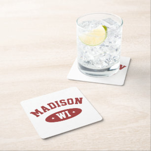 Dessous-de-verre Carré En Papier Tasse Madison Wisconsin Rétro Sportif Typographie