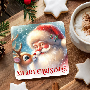 Dessous-de-verre Carré En Papier Tasse Père Noël Dessin Animé Rudolph Impression de