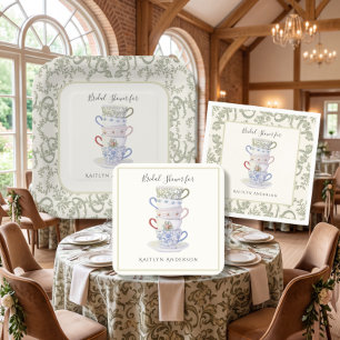 Dessous-de-verre Carré En Papier Tasses à thé empilées Thé de mariage aquarelle Vin