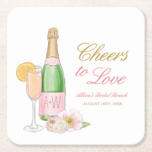 Dessous-de-verre Carré En Papier Tchin à l'amour Petit déjeuner de mariage et boiss