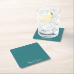 Dessous-de-verre Carré En Papier Teal Personalized Names Wedding<br><div class="desc">Teal Personalized teal names wedding guest bar paper coaster.  Wedding reception.  Teal wedding reception.  Teal Wedding.  Teal wedding bar.</div>