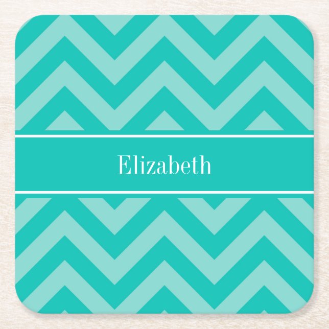 Dessous-de-verre Carré En Papier Teal Turquoise LG Chevron Teal Name monogram (Devant)