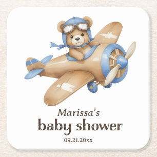 Dessous-de-verre Carré En Papier Teddy Bear Pilote Baby Boy Douche Dessous de verre