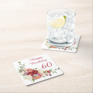 Dessous-de-verre Carré En Papier Teintes de rose Fleur de paonée blanche Joyeux Ann