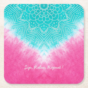 Dessous-de-verre Carré En Papier Teinture à carreaux rose et bleu avec Mandala Sway