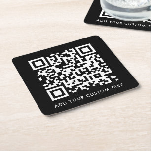 Dessous-de-verre Carré En Papier Téléchargement du code QR Black Minimaliste Simp