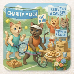 Dessous-de-verre Carré En Papier Tennis Fund Raiser pour les Amoureux de les chats