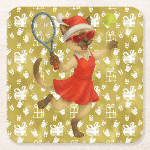 Dessous-de-verre Carré En Papier Tennis Noël thème pour les amateurs de chats