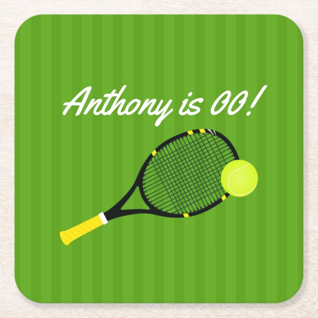 Dessous-de-verre Carré En Papier Tennis thème Anniversaire fête personnalisée (Devant)