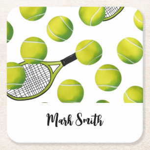 Dessous-de-verre Carré En Papier Tennis Thème avec balle et raquette