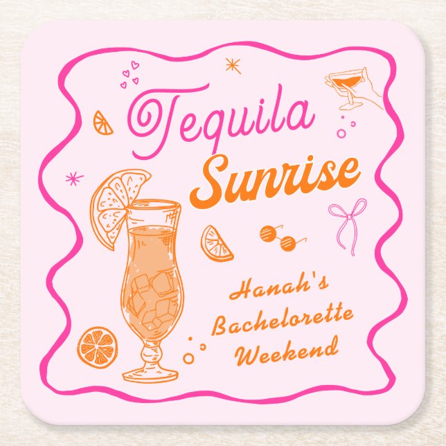 Dessous-de-verre Carré En Papier Tequila Sunrise Bachelorette (Devant)