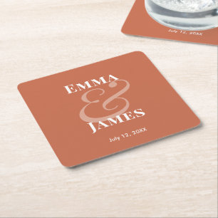Dessous-de-verre Carré En Papier Terracotta Minimaliste Ampersand Mariage Inversé