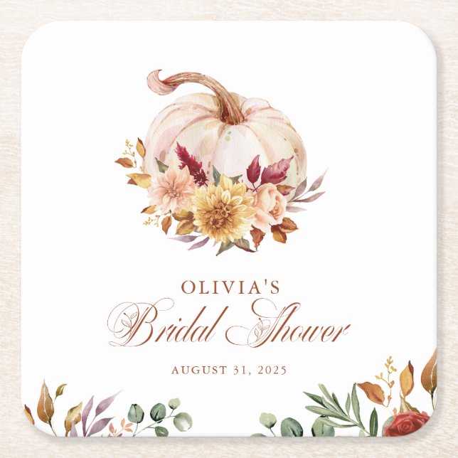 Dessous-de-verre Carré En Papier Terre Cuite Fleurie Herbe de Pampas et Citrouille (Devant)