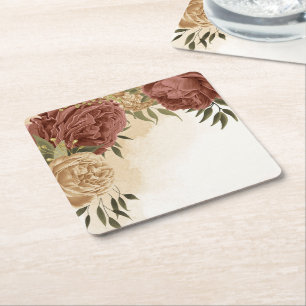 Dessous-de-verre Carré En Papier terre cuite tonalité terre vert fleuri