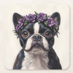 Dessous-de-verre Carré En Papier Tervueren de Boston avec une couronne de fleurs vi