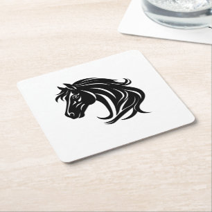 Dessous-de-verre Carré En Papier Tête de magnifique cheval noir