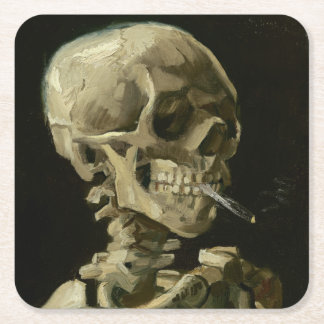Dessous-de-verre Carré En Papier Tête de squelette avec la cigarette par Van Gogh