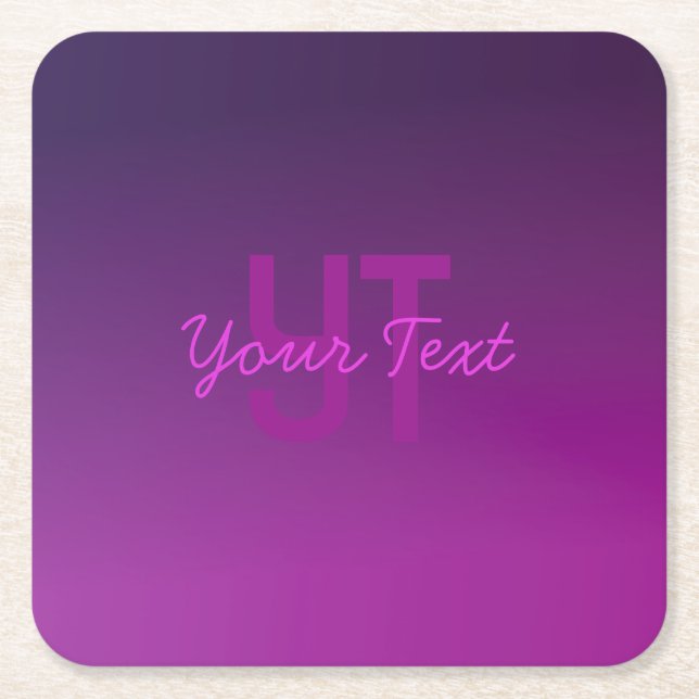 Dessous-de-verre Carré En Papier Texte monogramme modifiable moderne &amp; Ombre violet (Devant)