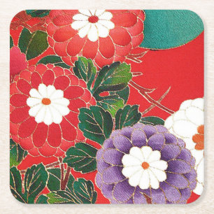 Dessous-de-verre Carré En Papier Textile japonais vintage - Dahlias rouges