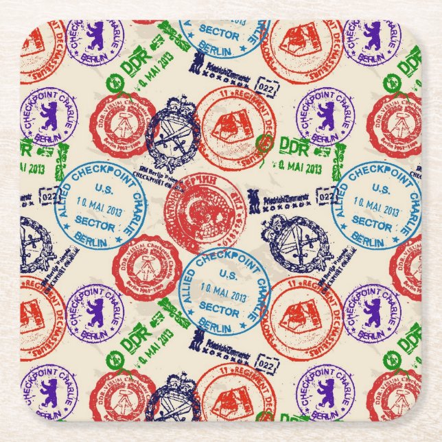 Dessous-de-verre Carré En Papier Texture avec de vrais timbres (Devant)