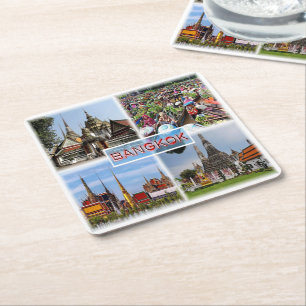 Dessous-de-verre Carré En Papier TH Bangkok - Wat Pho - Marché flottant - Gran Pala