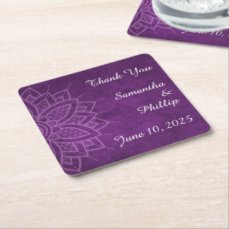 Dessous-de-verre Carré En Papier Thank you coaster wedding favor purple