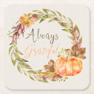 Dessous-de-verre Carré En Papier Thanksgiving - "Always Grateful" - Aquarelles