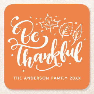 Dessous-de-verre Carré En Papier Thanksgiving Be Thanksgiving Script Harvest Orange
