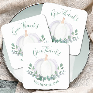 Dessous-de-verre Carré En Papier Thanksgiving Citrouille blanc