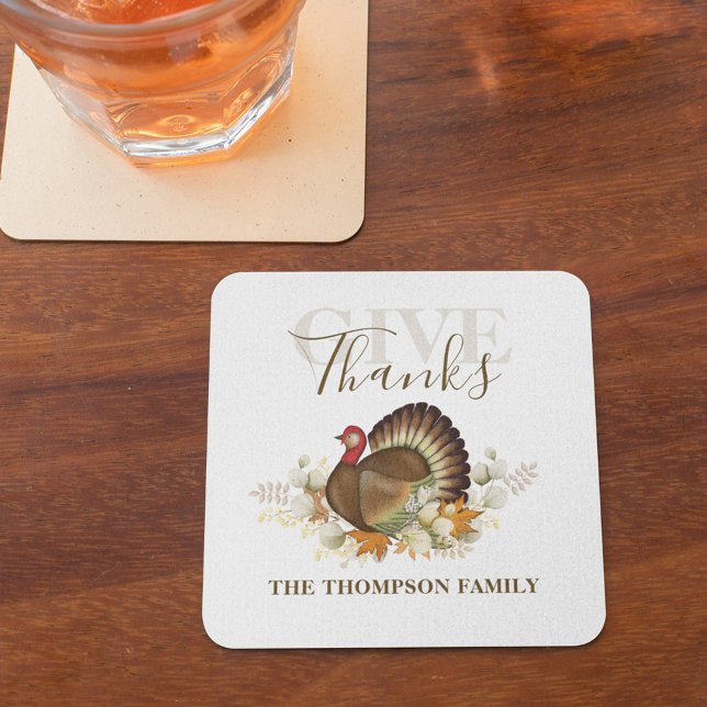 Dessous-de-verre Carré En Papier Thanksgiving Simple Turquie Elégant Donner Un Reme (Thanksgiving Turkey holiday custom paper coaster)