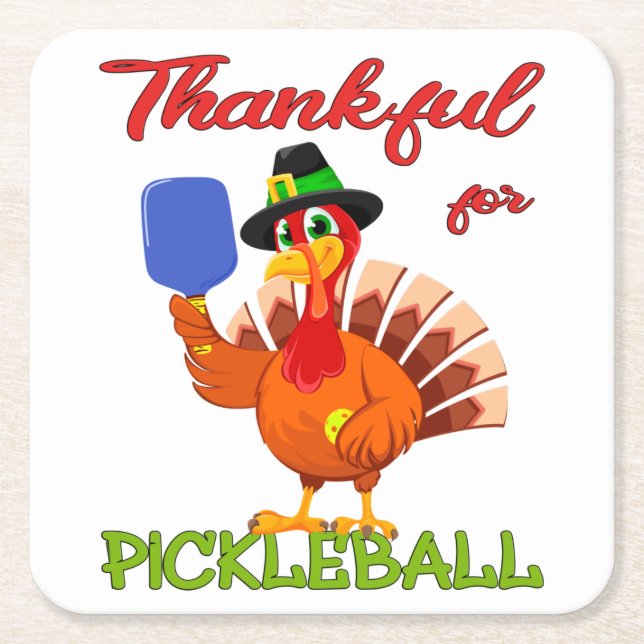 Dessous-de-verre Carré En Papier Thanksgiving Turkey - Thankful Pickleball (Devant)