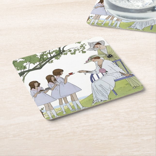 Dessous-de-verre Carré En Papier Thé de jardin rétro (Incliné)