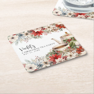 Dessous-de-verre Carré En Papier Thé de l'après-midi floral de Noël Fête de vacance