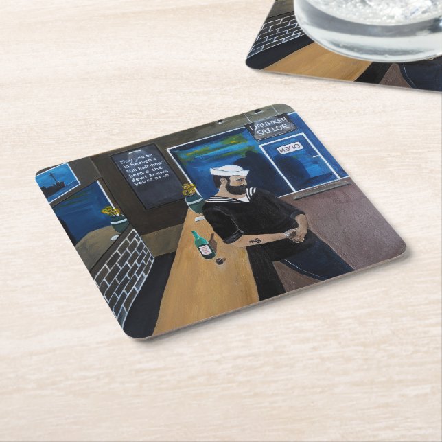 Dessous-de-verre Carré En Papier The Drunken Sailor Painting by Alfred Fox (Incliné)