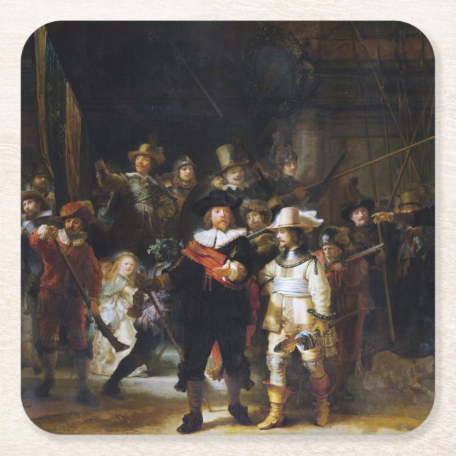 Dessous-de-verre Carré En Papier The Night Watch, Rembrandt, 1642 (Devant)