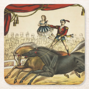 Dessous-de-verre Carré En Papier The Two Horse Act, Circus Performance, vers 1874.