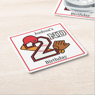 Dessous-de-verre Carré En Papier Thème de baseball 2ème anniversaire Bat Ball Mitt