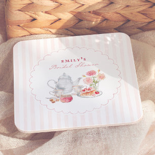 Dessous-de-verre Carré En Papier Thème de fête de fiançailles English Garden Tea Pa