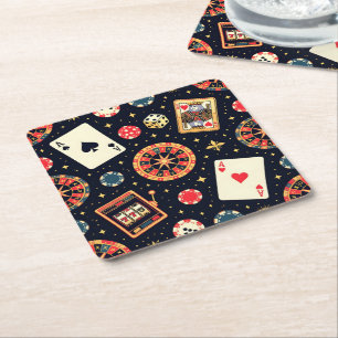 Dessous-de-verre Carré En Papier Thème de motif de casino sur fond noir