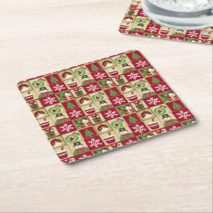 Dessous-de-verre Carré En Papier Thème de Noël Bonhomme de neige Flocons Rouge Vert