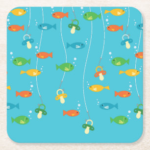 Dessous-de-verre Carré En Papier Thème de poisson Baby shower de pêche pour pêcheur