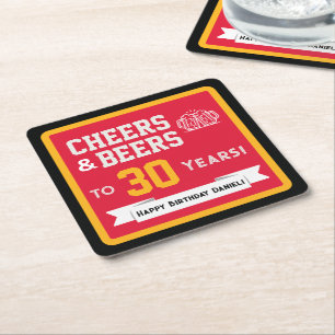 Dessous-de-verre Carré En Papier Thème de sports Bières et Cheers Fête d'anniversai