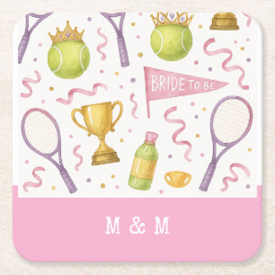 Dessous-de-verre Carré En Papier Thème Mariage de tennis pour Bachelorette Bridal B