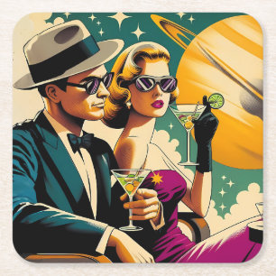 Dessous-de-verre Carré En Papier Thème Space Age Las Vegas Gangster Martini Party