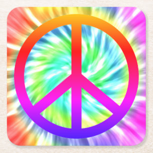 Dessous-de-verre Carré En Papier Tie Dye Peace Sign Pub Board Dessous de verre