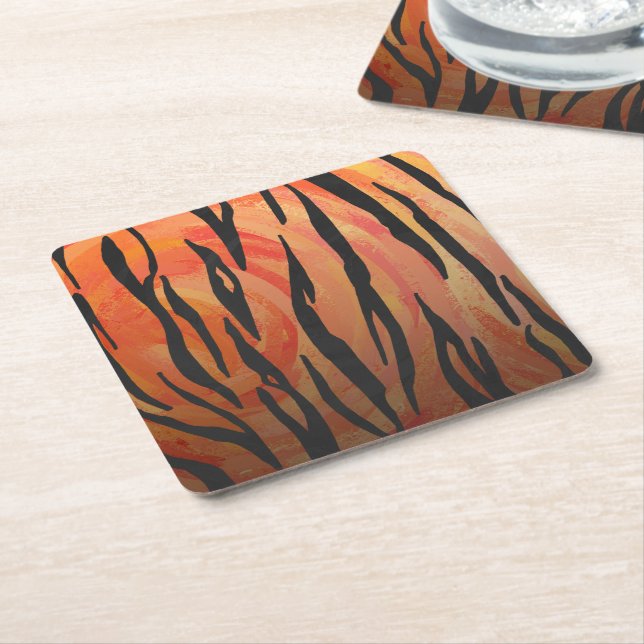 Dessous-de-verre Carré En Papier Tiger chaud orange et noir (Incliné)